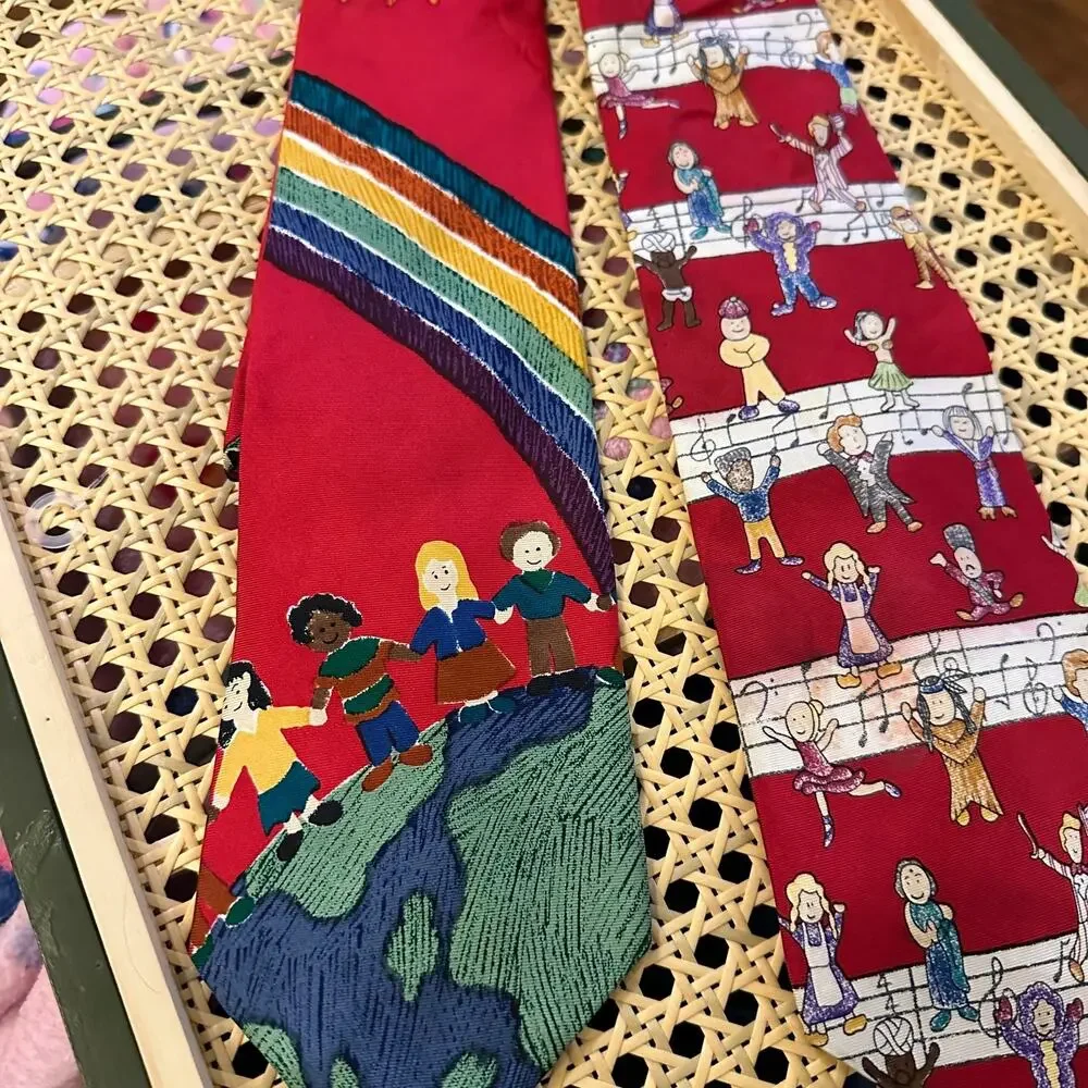 Save the Children 100% Silk, Made in USA Ties X 2. Designed by Children. READ